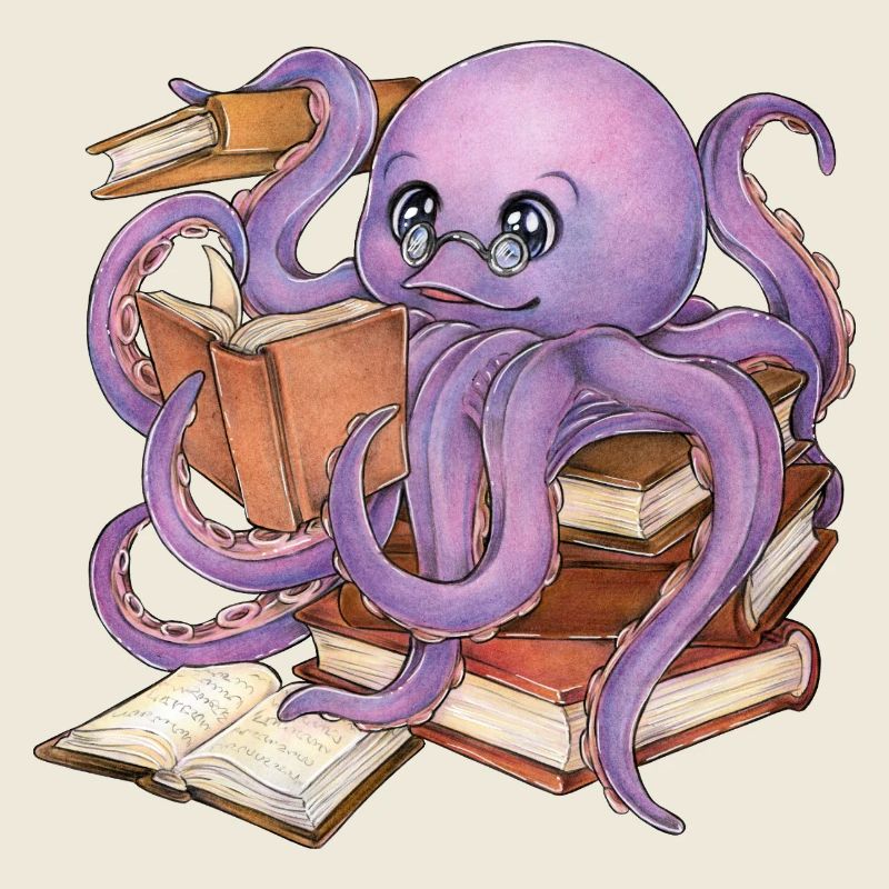 Reading Octopus in Stack of Books Book Gift
