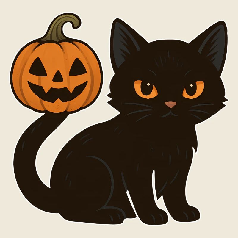 Chat noir avec citrouille d’Halloween