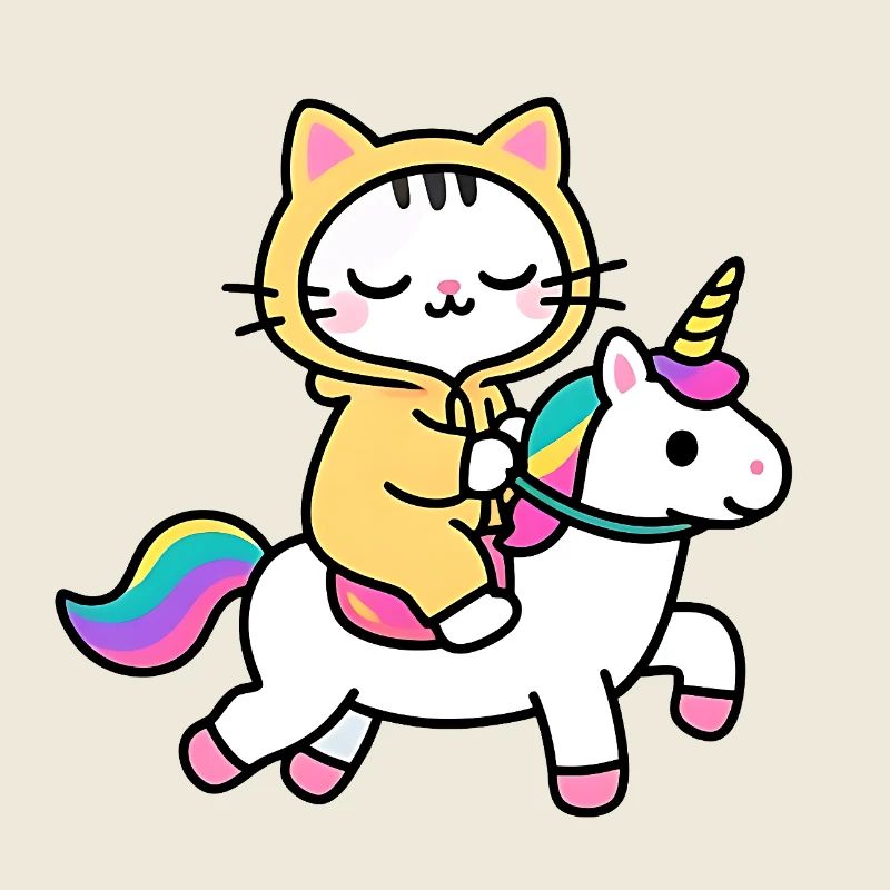 Katze auf einem Regenbogen-Einhorn