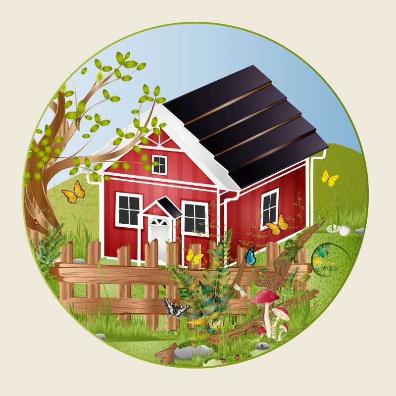 Small red house with idyllic garden