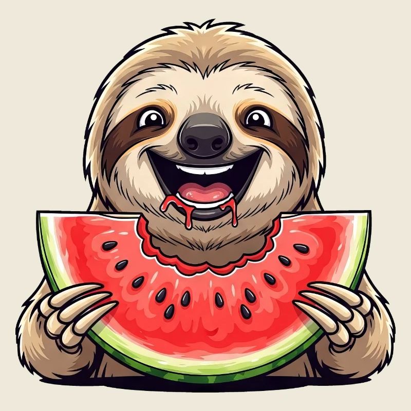 Mignon paresseux avec pastèque dessin animé d’été