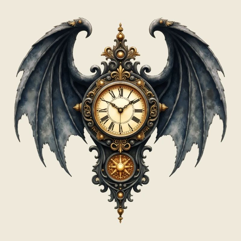 Ornamental Gothic winged clock