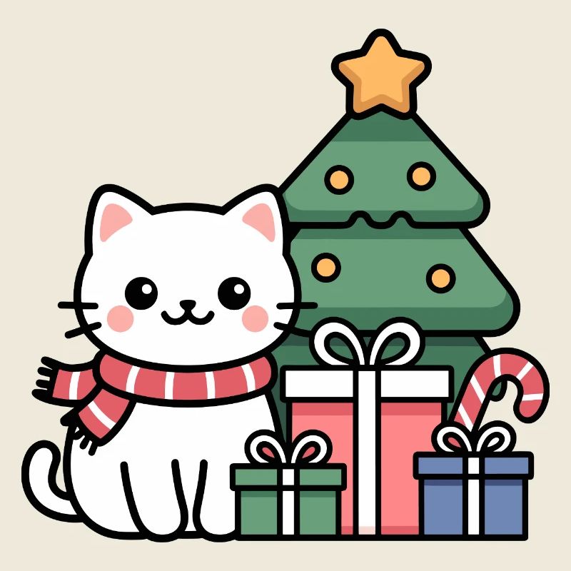 Chat de Noël Kawaii avec des cadeaux