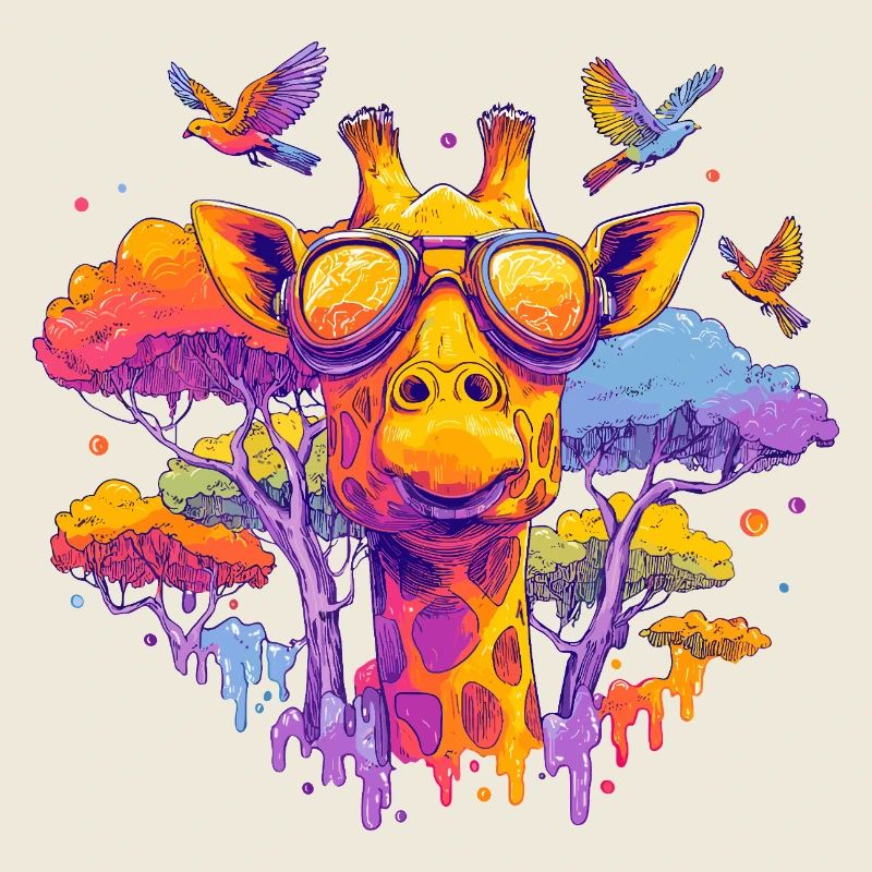 Farbenfrohe Giraffe mit Sonnenbrille