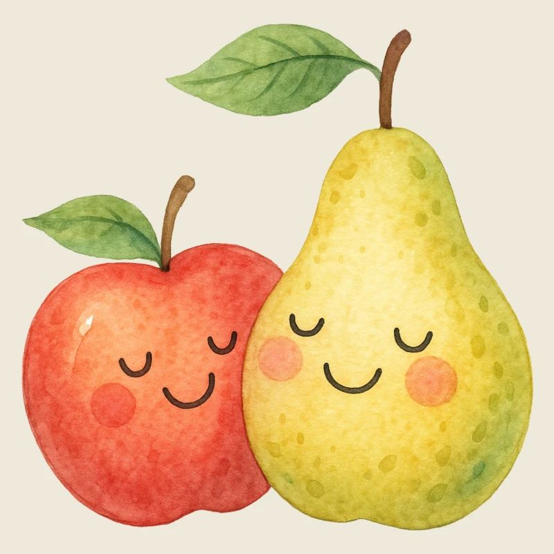 Kawaii Birne Apfel Liebe Valentinstag Herz Paar