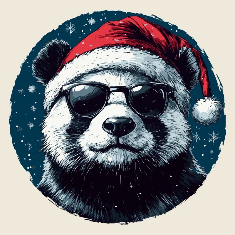 Panda avec un bonnet de Père Noël et des lunettes de soleil