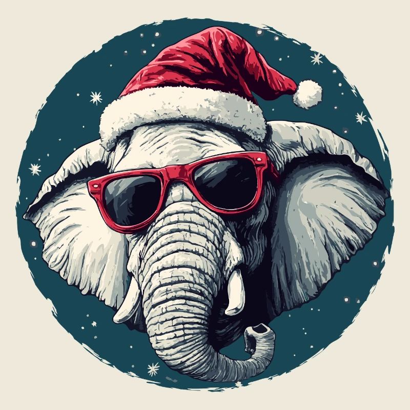 Père Noël éléphant avec des lunettes de soleil