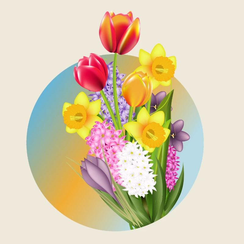 Bouquet de printemps avec tulipes, jonquilles et jacinthes