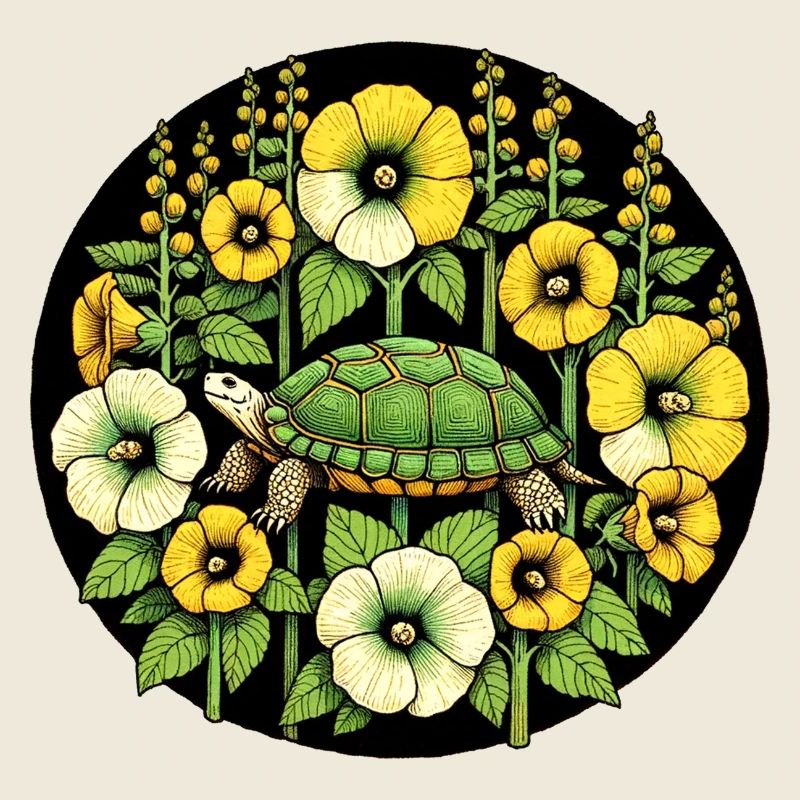 Turtle among Golden Blooms