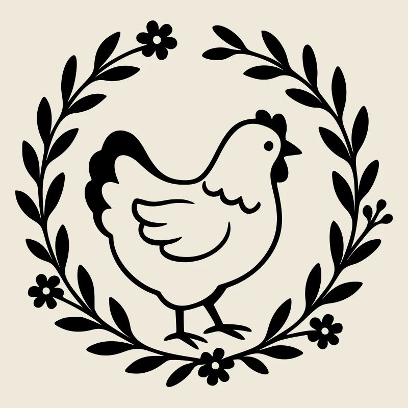 Poulet dans une couronne de fleurs – motif de maison de campagne