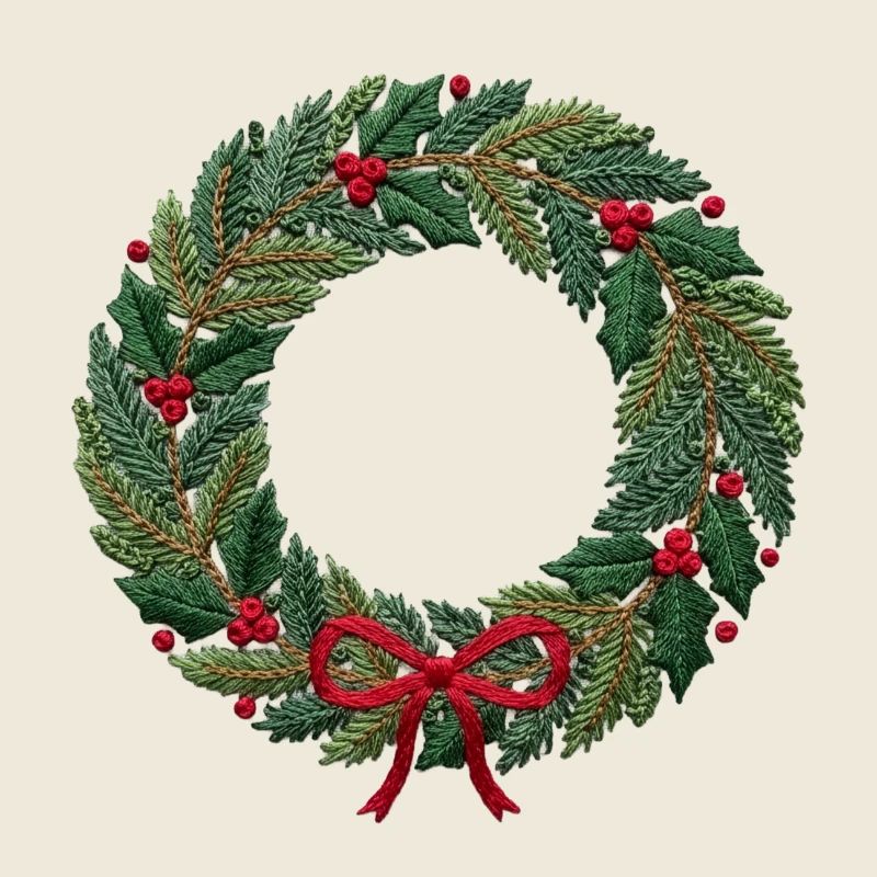 Embroidered Christmas wreath, scalable (printed)