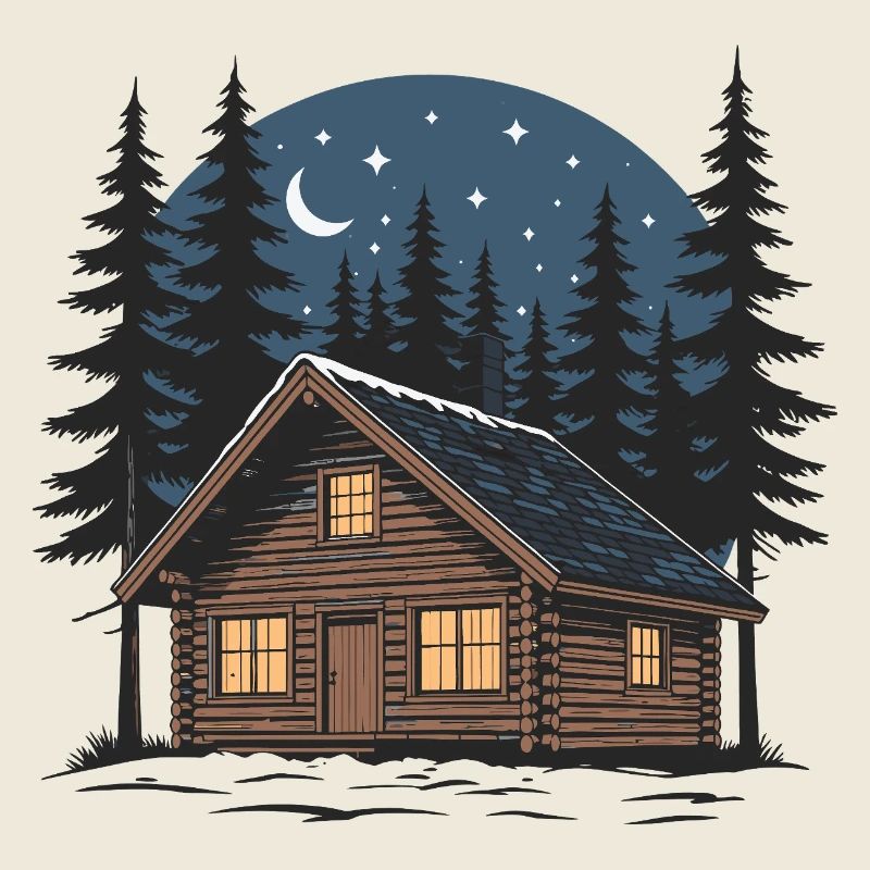 Cabane bois sous ciel étoilé nocturne