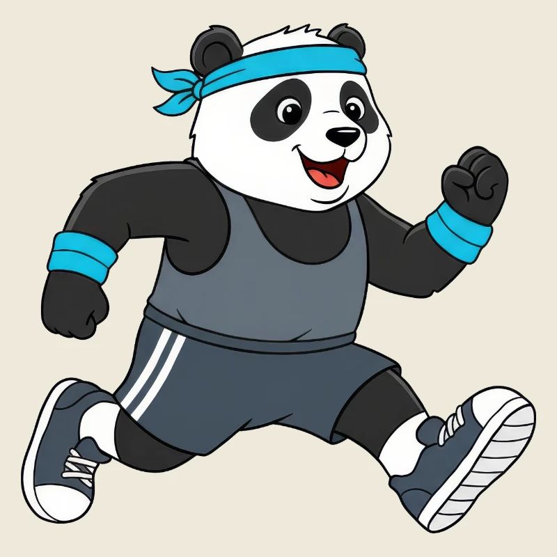 Marathon de jogging de panda animé mignon
