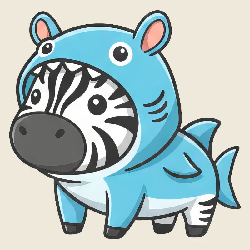 Costume de zèbre mignon, dessin animé de carnaval de requin, plaisir
