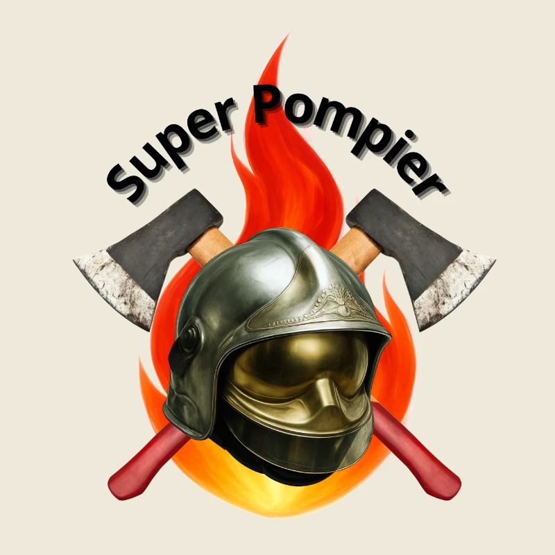 Ein brennender Feuerwehrhelm und Äxte