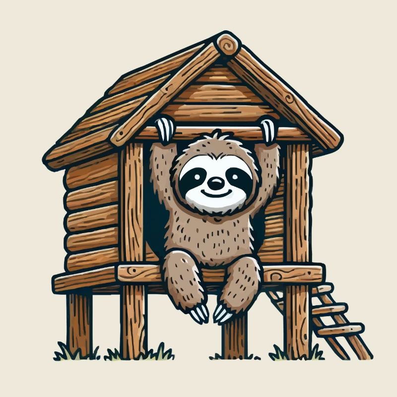 Sloth in Treehouse Illustration