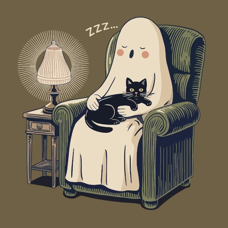 Sleeping Ghost and Cat – Cozy Spooky Black Cat