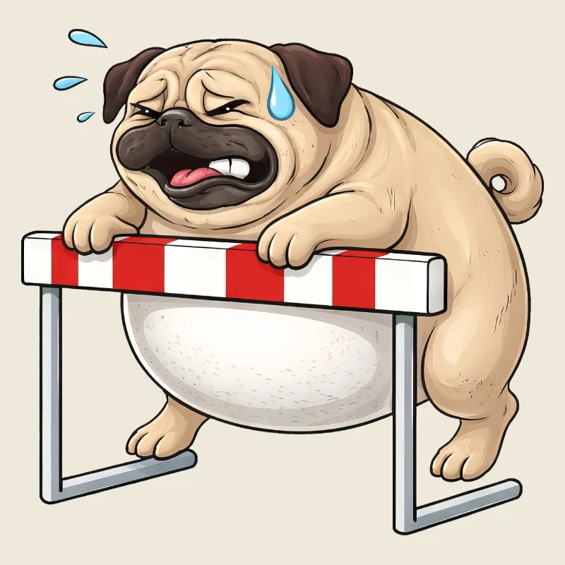 Mops über Hürde ironisch Hürdenlauf Spruch