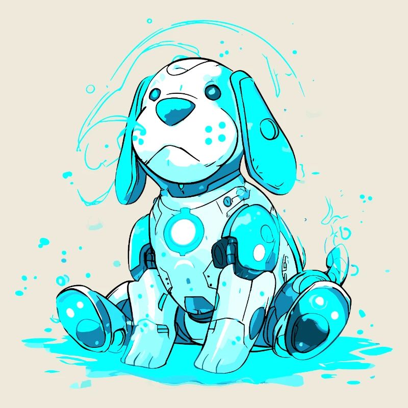 Neon Robo Dog in Cyan Beam