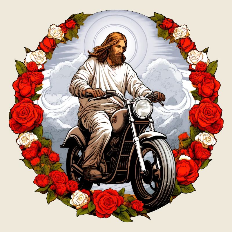 La moto de Jésus avec des roses