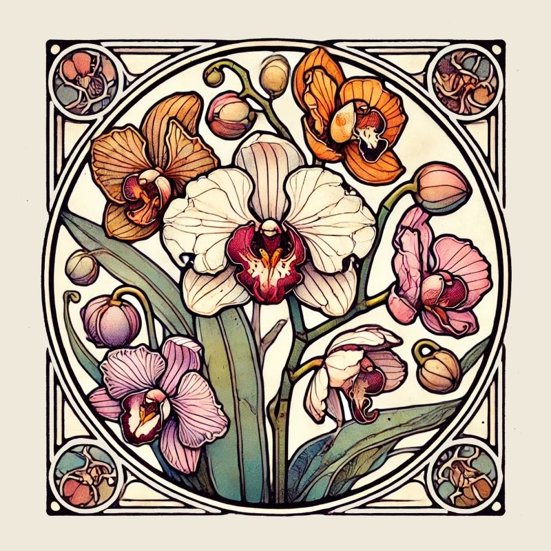 Cercle de vitrail d’orchidées