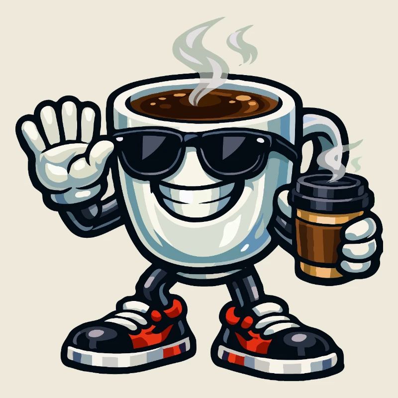Mascotte du café avec des lunettes de soleil