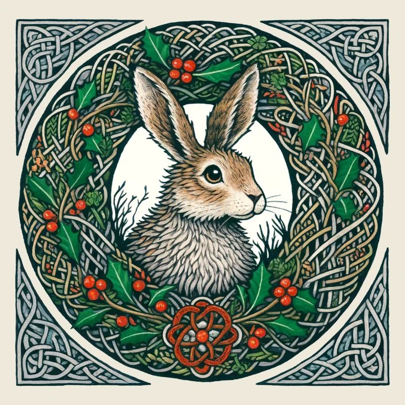 Hase im keltischen Winterkranz