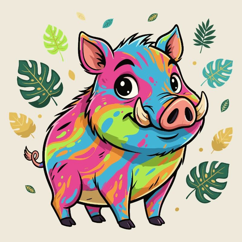 Regenbogen Schwein mit Herbstlaub