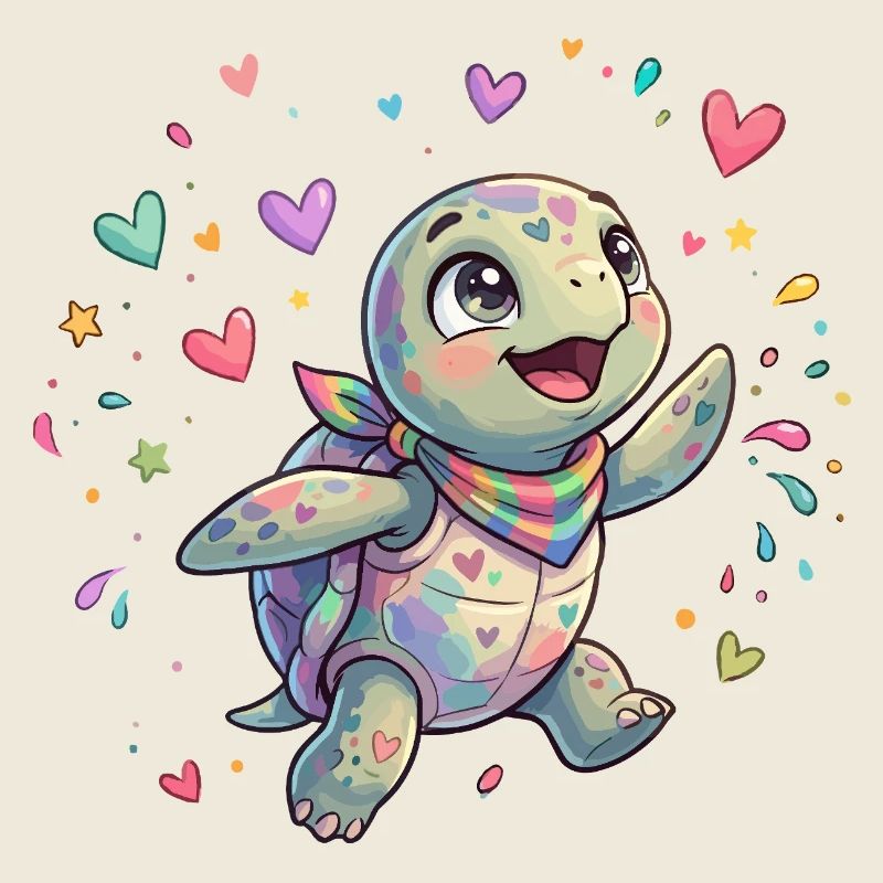 Regenbogen Turtle mit Herzmustern