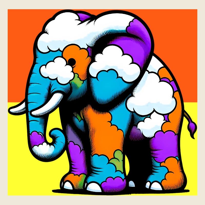 Éléphant avec Nuage et Nuages