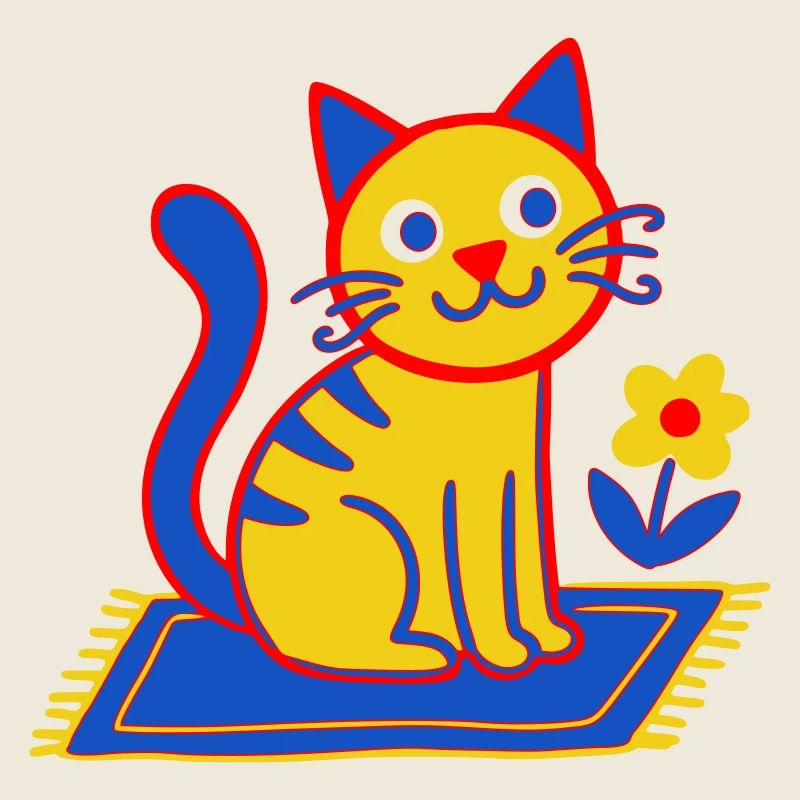 Bunte Katze auf Teppich in einer Blütenwiese