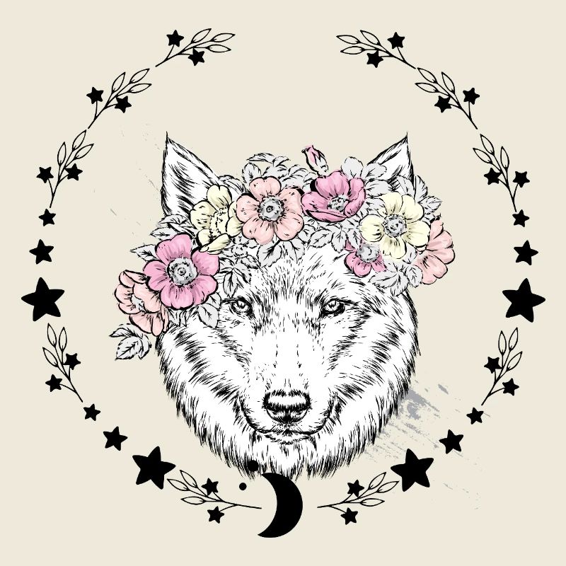 Wolf Flower Crown Drawing