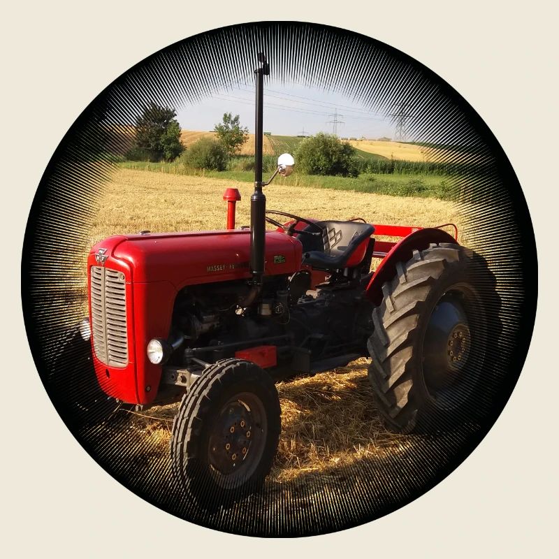 Red Vintage Tractor Field
