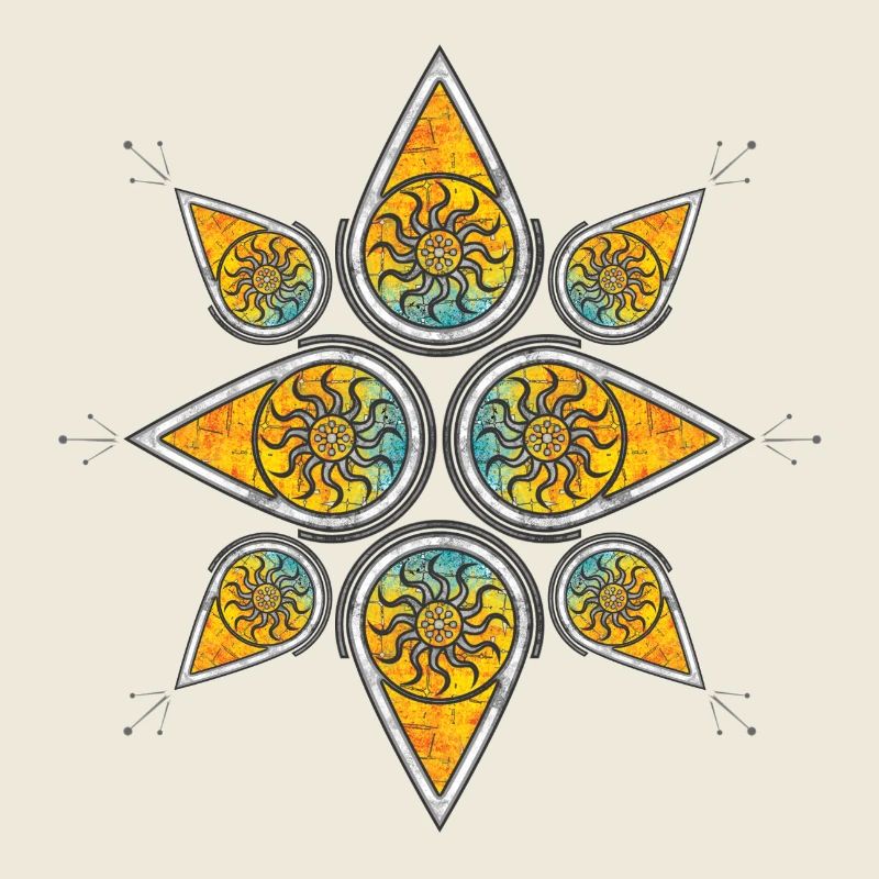 Motif géométrique du soleil dans une palette de couleurs chaudes