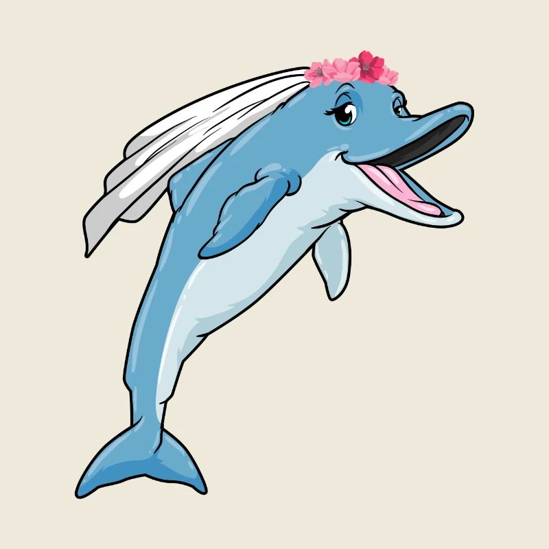 Dauphin en mariée avec un voile et des fleurs