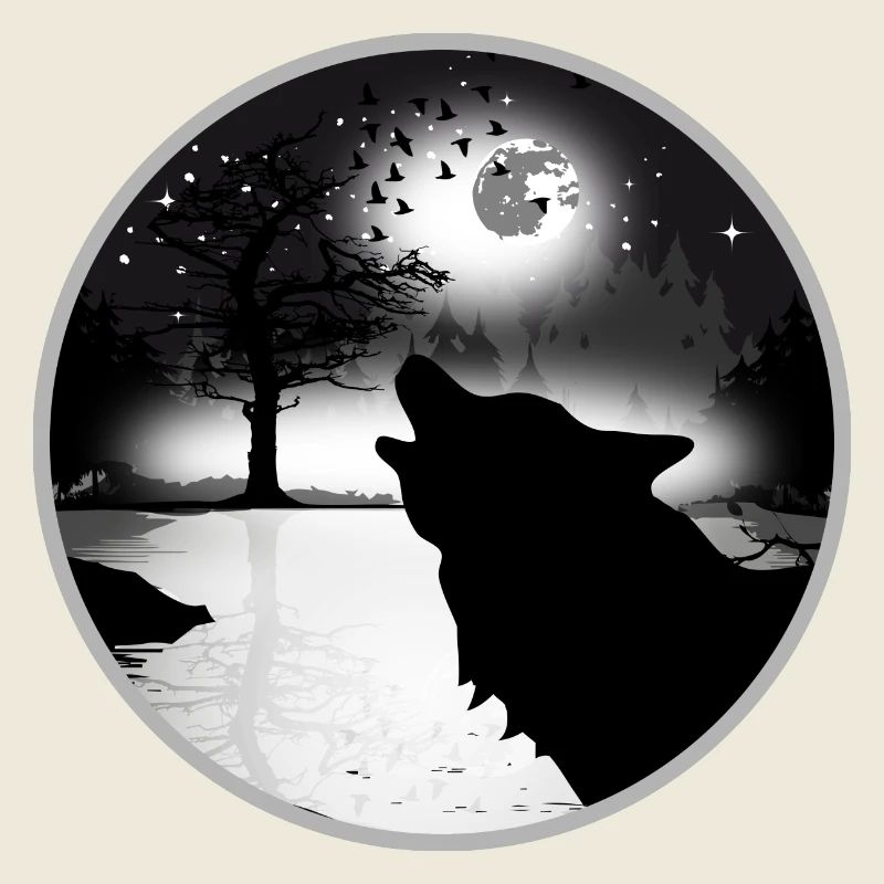 Loup pleurnasse la nuit à la pleine lune