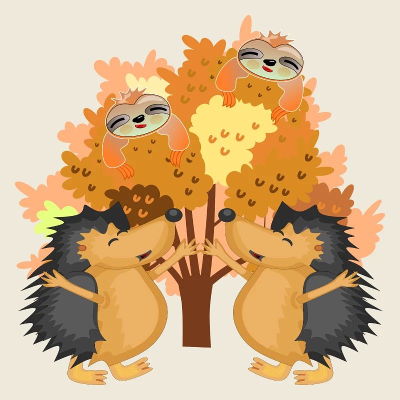 HERBST BAUM Glückliches IGEL PAAR FAULTIERE