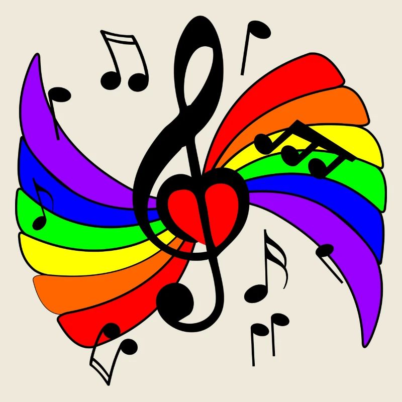 Clé de musique avec arc-en-ciel et notes de musique