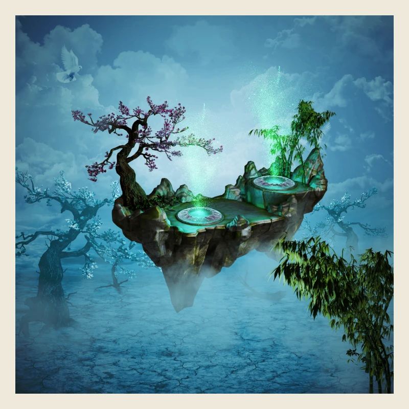 Île volante avec des arbres