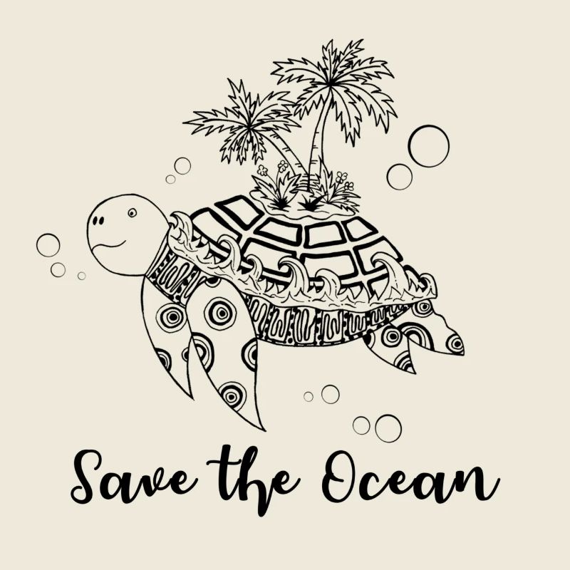 Save the Ocean - Turtle with island
