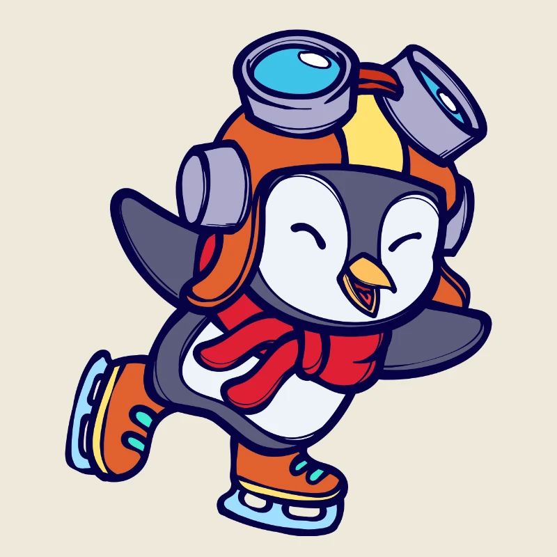 Cool Süß Pinguin Tier Vogel Eislaufen Kalt