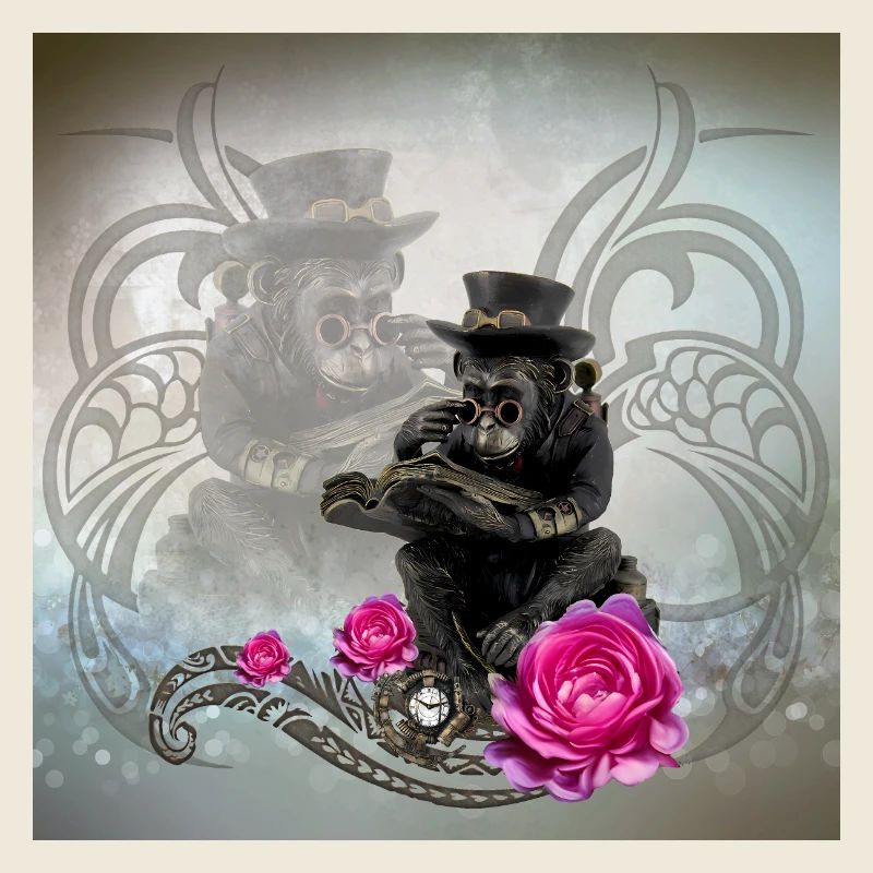 Funny steampunk monkey reads a book