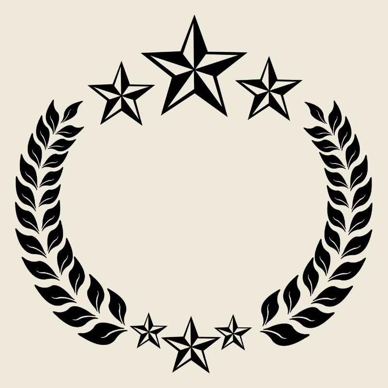 Below and above three stars in laurel wreath