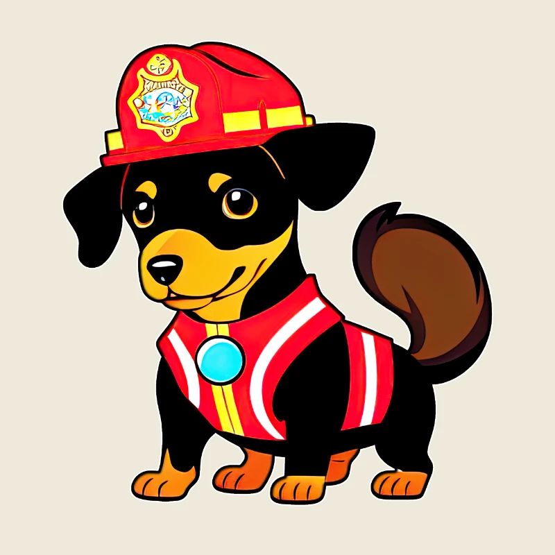 Dackel als Feuerwehrmann