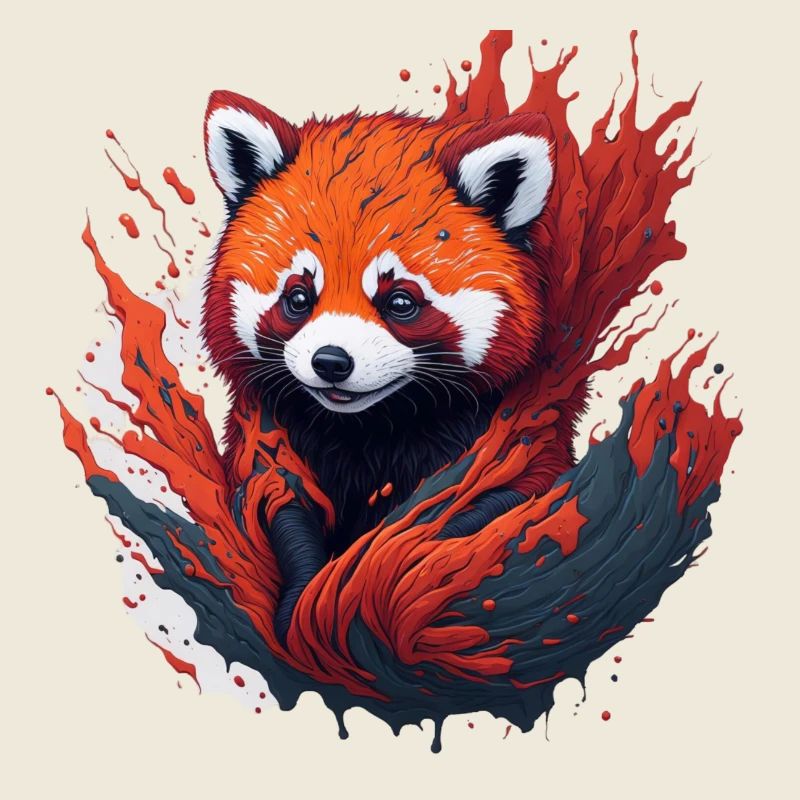 Panda roux dans un tourbillon de couleurs
