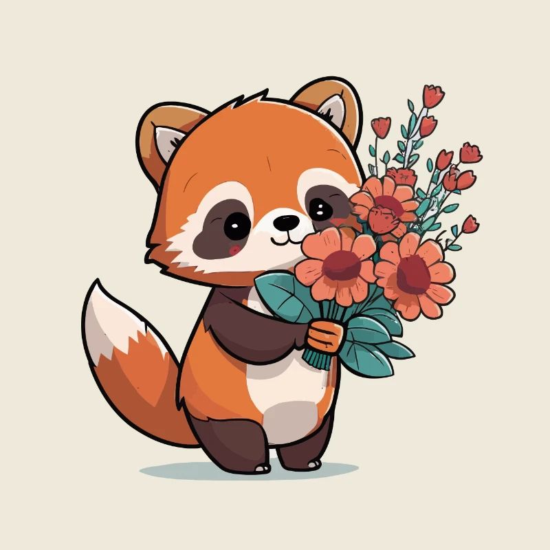 red panda with flowers