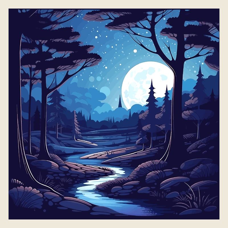 Paysage forestier surréaliste la nuit