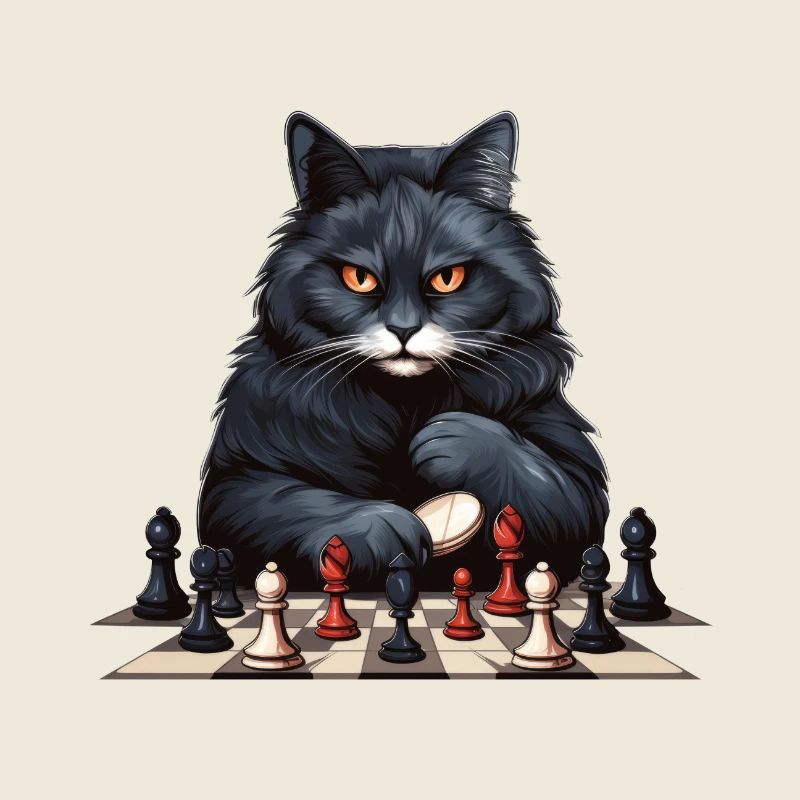 Chat noir jouant aux échecs