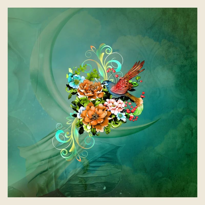 Wunderschöne elegante Blumen mit Vogel.