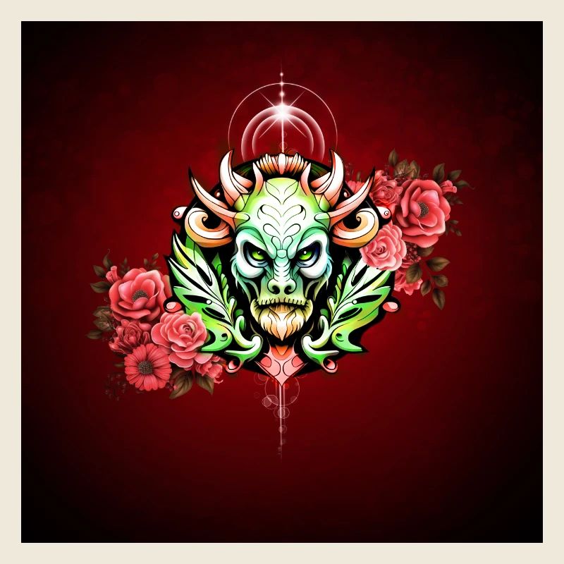 Mysterious colorful creature with flowers